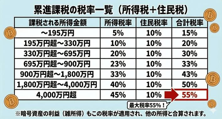 累進課税の税率一覧画像