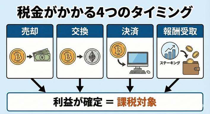 税金がかかる4つのタイミングを説明する画像
