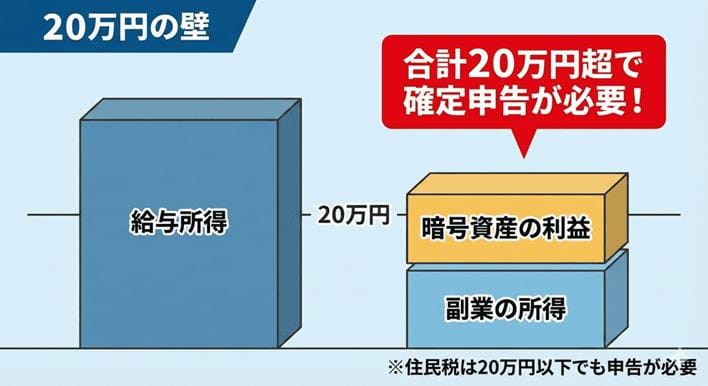 給与所得が20万円以上で確定申告が必要になることを説明する画像